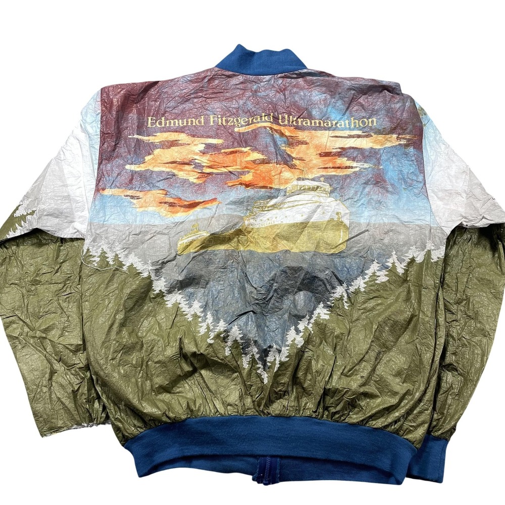 VTG 80s Edmund Fitzgerald Ultramarathon Jacket Mens Medium Tyvek Windbreaker Zip